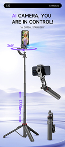 Stabilisateur de cardan de suivi de visage C22 AI <span class=keywords><strong>360</strong></span> °   Trépied pliable et perche à selfie avec télécommande pour appareil photo numérique et vlogging - Product Image 2