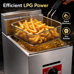 Freidora comercial de gas GLP de sobremesa, 6L, tanque único, cesta individual, para papas fritas, pollo, snack bar, restaurante, cocina - Product Image 4