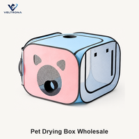 Boîte de séchage pour animaux de compagnie, pour chats et chiens, sac de séchage portable et pliable avec fenêtre en maille et orifice pour la buse, rose et bleu, taille moyenne