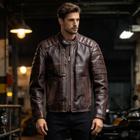 Vestes en cuir véritable pour hommes, style vintage, effet vieilli, en peau de mouton pleine fleur, avec doublure rembourrée