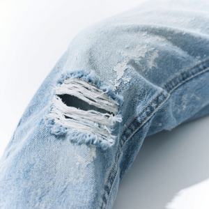 Pantalones Vaqueros de Estilo Vintage para Hombre, Lavado Nieve, Denim Lacado, Corte Recto, Casuales de Otoño con Rodillas Descubiertas y Rotos - Product Image 2