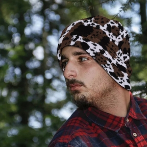 Conception de vache hiver <span class=keywords><strong>tricot</strong></span> bonnet motif Animal chaud <span class=keywords><strong>tricot</strong></span>é chapeau hiver <span class=keywords><strong>tricot</strong></span> roulé noir vache taches imprimé chaud bonnet chapeau - Product Image 6