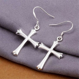 Pendientes Der Wznc Dnue Cross de oro blanco, joyería fina religiosa cristiana unisex E898 - Product Image 5