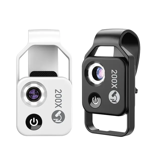 Johold Universal Mobile Phone Microscope Magnifier 200X Optical Zoom Camera Clip LED Lens