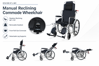 Fauteuil roulant inclinable pour le transport de patients avec siège toilette, cadre en alliage d'aluminium pour les soins hospitaliers et les soins aux patients