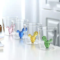 Tasses à thé au lait ou à jus en verre transparent à fond solide 3D avec animaux, 56H Seaygift, paroi simple, poignée ronde colorée, tasse à café en verre
