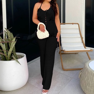 Combinaison tricotée ajourée sexy à col licou pour femme, motif floral, tendance - Product Image 3