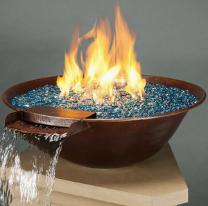 Brasero extérieur en acier Corten avec chauffage au propane, foyer ventilé et bassin d'eau pour piscine - Product Image 2