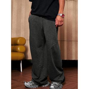 FOXA Pantalon de jogging pour homme en coton délavé à l'acide avec cordon de serrage, style Hip Hop Streetwear, respirant, coupe ample - Product Image 2