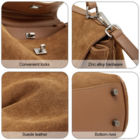 Sac à main en cuir suédé pour femme, couleur cognac, avec rabat et fermoir, soufflet accordéon, vente en gros, marque privée, fournisseur OEM