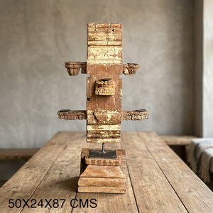 Support de bougie en bois sculpté à la main antique - 87 cm, candélabre vintage indien architectural, décoration de sol rustique en teck - Product Image 5