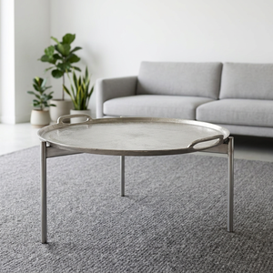 AK Brass Modern Metal Round <b>Coffee</b> <b>Table</b> with <b>Silver</b> Finish Trending Furniture for Living Room Furniture / Interior Furniture - Product Image 3