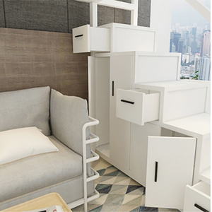 <span class=keywords><strong>Lit</strong></span> mezzanine <span class=keywords><strong>en</strong></span> acier robuste avec escalier <span class=keywords><strong>en</strong></span> bois, adapté aux lits simples, doubles ou queen size, convient aux adultes - Product Image 4