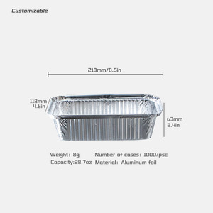 ภาชนะอลูมิเนียมฟอยล์ขนาด218*118*63มม. ถาดเกรดอาหารแบบใช้แล้วทิ้งสำหรับจัดเลี้ยงอาหารขนาด28.7ออนซ์ถาดใส่ฟอยล์พร้อมฝากระดาษแข็ง - Product Image 2