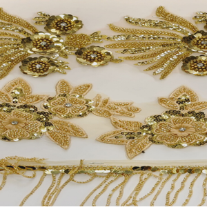 Ruban de dentelle brodé de perles et de sequins fait main, 100 % polyester, pour robe de mariée, sac, vêtement, matériel de couture - Product Image 6