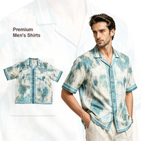 Kemeja Pria Lengan Pendek Kerah Camp Motif Daun Cetak Jacquard 100% Poliester, Model Longgar Kancing Depan, Cocok untuk Musim Panas dan Pantai, Terlaris