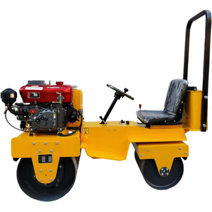 Rouleau compresseur statique à double tambour jaune avec moteur Honda et siège pour le compactage de l'asphalte - Product Image 1