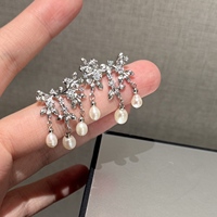 Anting-anting Mutiara Daun Cina Vintage 4-6mm Mutiara Air Tawar Alami Budidaya Zhuji Perhiasan Bunga Berlapis Emas Kuningan.