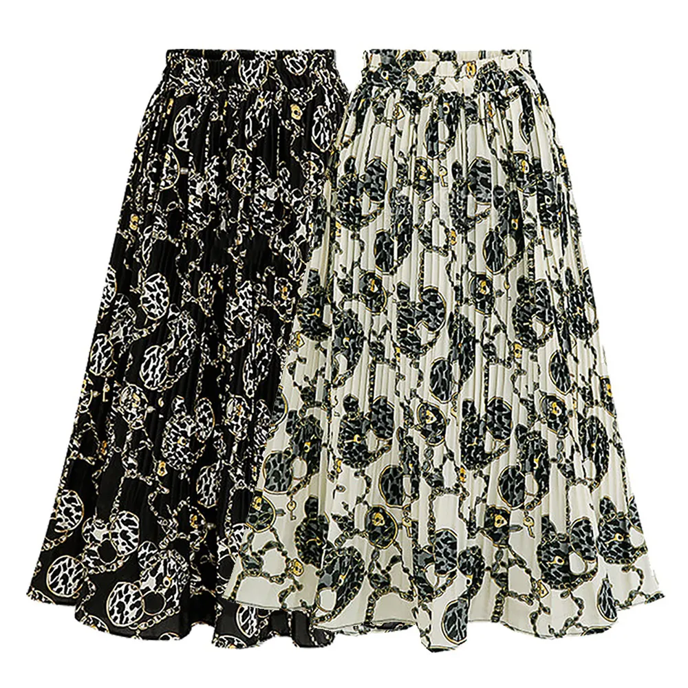 Vintage Floral Print Chiffon Skirts Women Spring Summer Korean A line Streetwear High Waist Ladies Midi Bohemian Skirt