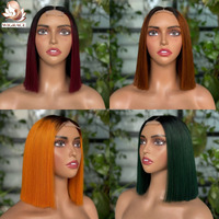Wig Bob Cokelat Ginger 2x6 HD Lace Closure Rambut Asli Tanpa Lem Warna Cokelat Tembaga Potongan Blunt 12 Inch 180 Density Pre-Plucked Grosir
