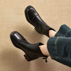 Womens Polyurethane Retro Style Chunky-heel Mid-calf <strong>Ankle</strong> <strong>Boots</strong> 2026 Fall/Winter New Arrival Square-toe Back-zip Slim-<strong>fit</strong> Solid - Product Image 4