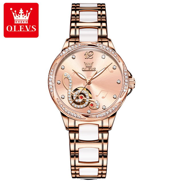 OLEVS 6656 Elegance Women Mechanical SmartWatch Gear Superior Ceramic Steel Strap Waterproof Luminous Watch Simple Leisure Watch