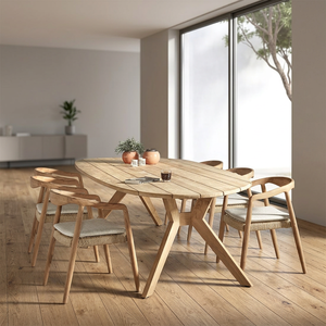 Ensemble de salle à manger d'extérieur en teck massif de qualité supérieure, grande table ovale de patio avec 6 fauteuils à accoudoirs incurvés - Product Image 2