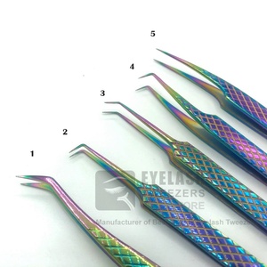 Pinzas profesionales de Extensión de pestañas de acero inoxidable con revestimiento de Plasma de titanio, punta de volumen de agarre de diamante, Color arcoíris puntiagudo ASB - Product Image 3