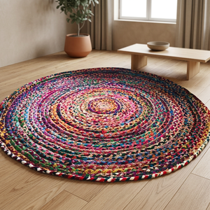 High Quality Beautiful Design Braided Woven <b>Rug</b> 50% Chindi 50% Jute Luxury Custom Modern Plain Floor Home Medium <b>Rugs</b> Christmas - Product Image 3