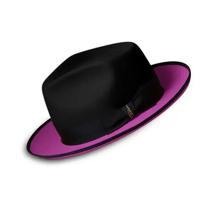 Black Fedora <b>Hat</b> With <b>Purple</b> Brim Unisex Adult 56-58CM Four Seasons Casual European Style Wool Material - Product Image 2