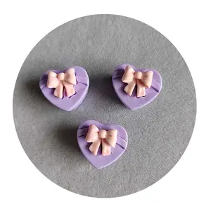 Square Heart Gift Box With Ribbon Bow Miniature Resin Cabochon For DIY Crafts Accessories