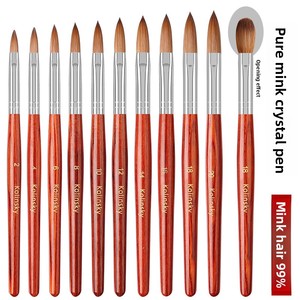 Pinceau à ongles en poils de Kolinsky <span class=keywords><strong>Sable</strong></span> avec manche en bois rouge, embout rond OEM de 14 à 24 mm, taille 20%-100%, avec pinceau acrylique pour le soin des ongles - Product Image 1