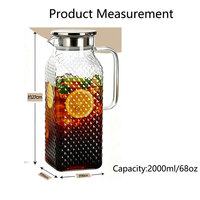 Carafe en verre grande capacité avec poignée, couvercle passoire en acier inoxydable, carafe à eau en verre résistant à la chaleur pour le stockage de boissons à domicile