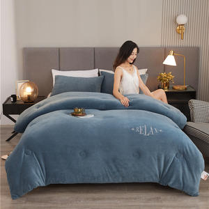Couette en velours de lait brodée double face de couleur unie de classe A <span class=keywords><strong>pour</strong></span> l'hiver, épaisse et chaude, taille king queen - Product Image 5