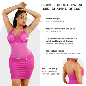 Hexin Verified Pro Venta al por mayor Sin costuras Cuello Halter Deep U Ropa exterior Body Shaper Shapewear Bodycon Mujeres Vestido rosa en verano - Product Image 3