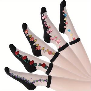 Chaussettes transparentes en dentelle pour femmes, respirantes, personnalisées, à motifs floraux, vente en gros, pour l'été - Product Image 1