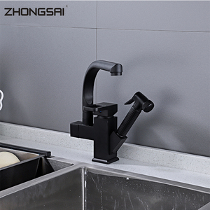 Moderno negro sólido latón cocina tirar fuera grifo - Product Image 1