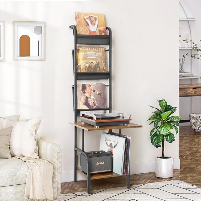Tabletop Record Player Stand with Turntable CD & Vinyl Display Shelf Living Room Organizer Rack for Storage Cabinet Stand Use
