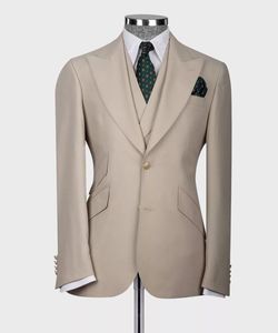 Uomini su misura <span class=keywords><strong>Beige</strong></span> marrone chiaro avorio 3 pezzi sartoriale da sposa marrone chiaro smoking da uomo Slim Fit gilet pantalone abito da ballo marrone chiaro - Product Image 2