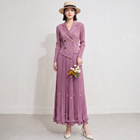 Robe plissée élégante pour femme, qualité supérieure, pour le bureau, avec volants à l'ourlet, manches longues, coupe trapèze, style Miyake, pour l'automne, commandes en gros