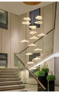 Lotus Leaf Fashion Design Staircase Pendent Lamp Hanging Light For Bar Hotel Lobby Villa Home Acrylic LED Chandelier Modern