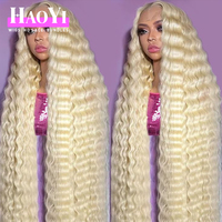 Pelucas de Cabello Humano Virgen Brasileño Peruano con Densidad del 180%, 13X6, Rubio 613, Ondulado, con Frente de Encaje Transparente HD, en Venta