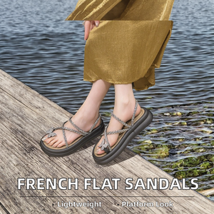 Women's French Flat Sandals Thick Sole Butterfly Knot Thin Strap Platform Outdoor Shopping Summer Beach Trendy Light Weight PVC - Product Image 2