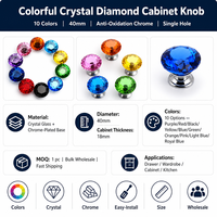Bouton de meuble en cristal diamanté 40 mm, à trou unique, pour armoire, tiroir de cuisine, plusieurs couleurs, vente en gros directe usine OEM