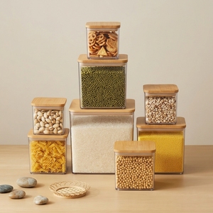 Envase Cuadrado YAFU de Gran Capacidad para Ensaladas, <span class=keywords><strong>Sushi</strong></span>, Frutas, Dulces, Café, Pizza, Galletas, Alimentos, Tarro de Plástico PET con Tapa de Bambú - Product Image 6
