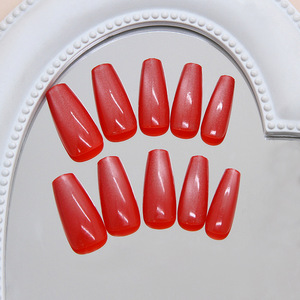 Uñas Postizas con Logotipo Personalizado, 30 Piezas, Color Rojo Ojo de Gato, Forma de Ataúd, con Pegamento, Suministro de Fábrica al por Mayor - Product Image 4