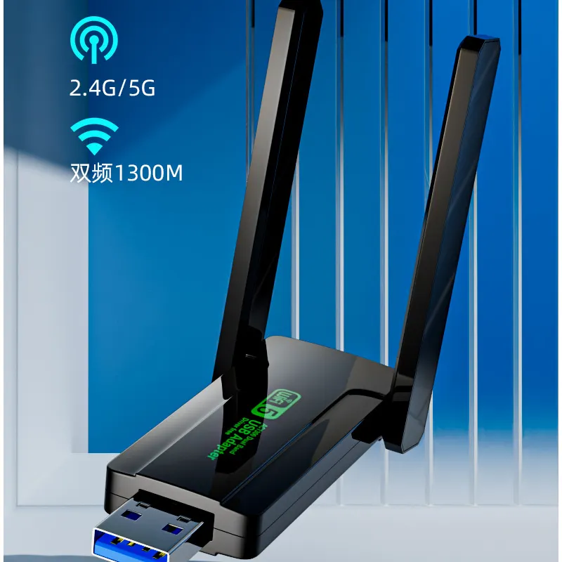 Receptor externo de rede sem fio 1300Mbps dupla banda 2.4/5Ghz Mini Wi-Fi Dongle para PC/Laptop