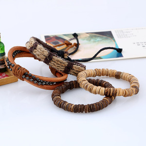 Pulsera trenzada de piel de vaca y concha de Coco para hombre, pulsera de cuero de cuerda de cáñamo - Product Image 5