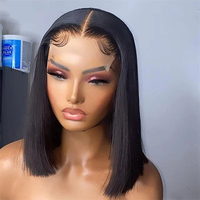 Perruque Bob sans colle, prête à porter, avec dentelle frontale 13x4, cheveux humains vierges brésiliens, lisses, courts, pré-épilée, couleur naturelle