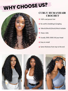 Extensiones de Cabello Humano FH Deep Wave Crochet Braid, 100g, Cabello Virgen Pre-separado, Rizado, Sin Trama - Product Image 6